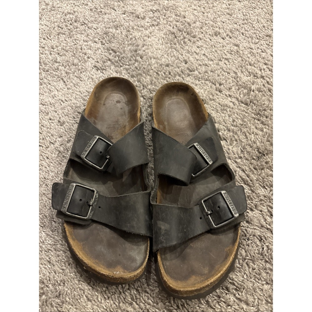 Birkenstock Arizona Sandals Womens Size EU 41 US 10 Black Two Strap Made Germany